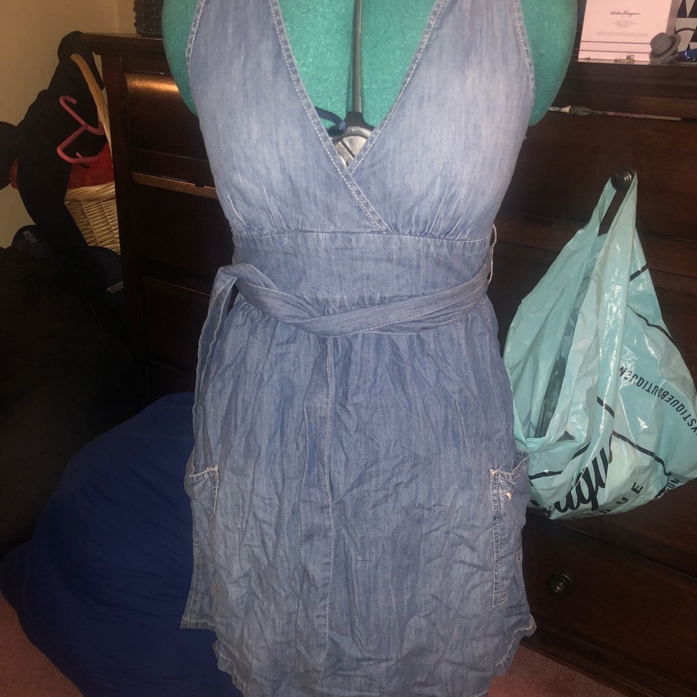 Halter mid length denim dress